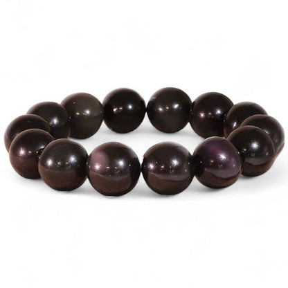 Bracelet obsidienne oeil céleste Mexique AA (boules 14mm) - La Boite à Cailloux