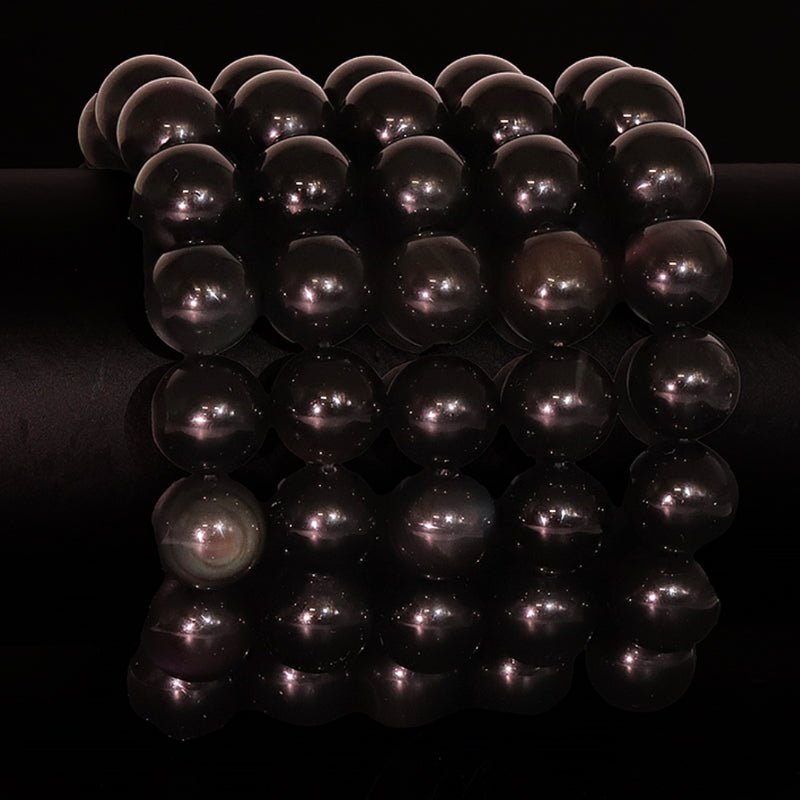 Bracelet obsidienne oeil céleste Mexique AA (boules 14mm) - La Boite à Cailloux