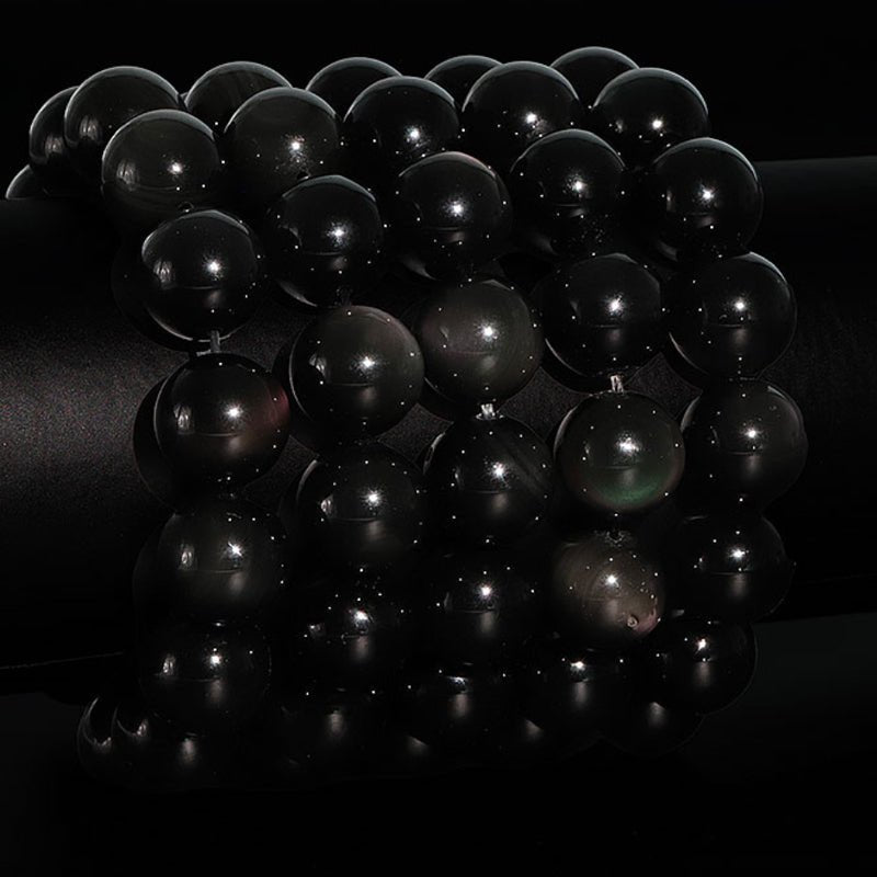 Bracelet obsidienne oeil céleste Mexique AA (boules 16mm) - La Boite à Cailloux