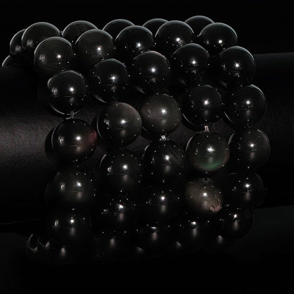 Bracelet obsidienne oeil céleste Mexique AA (boules 16mm) - La Boite à Cailloux