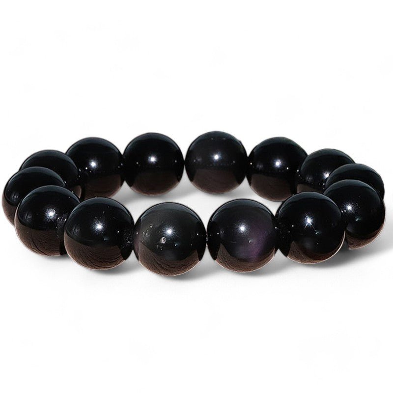 Bracelet obsidienne oeil céleste Mexique AA (boules 16mm) - La Boite à Cailloux