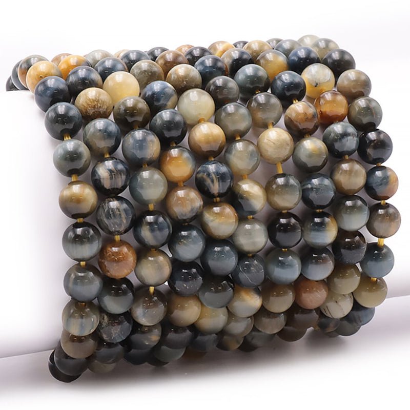 Bracelet oeil de tigre blanc nuancé Afrique du Sud A (boules 7 - 8mm) - La Boite à Cailloux