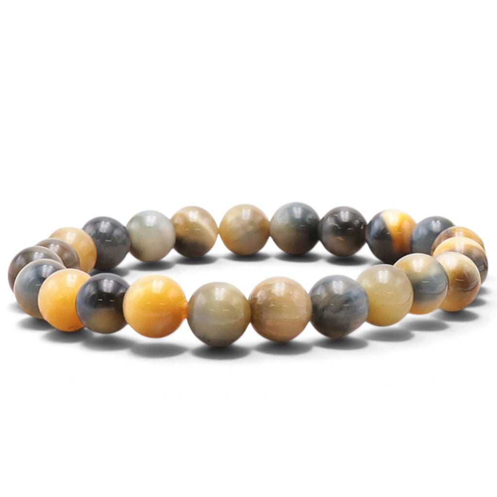 Bracelet oeil de tigre blanc nuancé Afrique du Sud A (boules 7-8mm) - La Boite à Cailloux