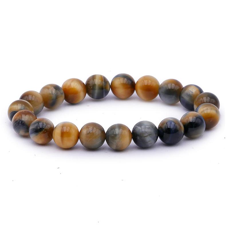 Bracelet oeil de tigre blanc nuancé Afrique du Sud A (boules de 10mm) - La Boite à Cailloux