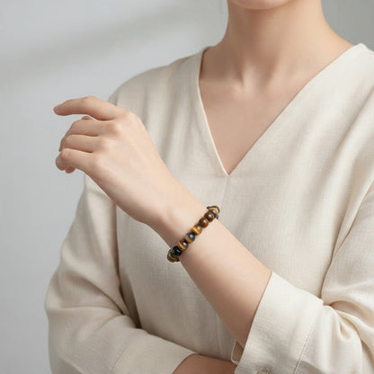 Bracelet oeil de tigre blanc nuancé Afrique du Sud A (boules de 10mm) - La Boite à Cailloux