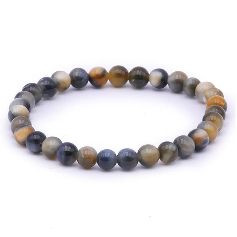 Bracelet oeil de tigre blanc nuancé Afrique du Sud A (boules de 5 - 6mm) - La Boite à Cailloux