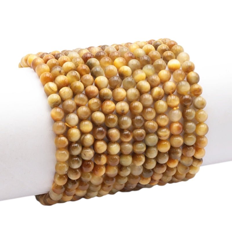 Bracelet oeil de tigre doré Afrique du Sud AA (boules de 5 - 6mm) - La Boite à Cailloux