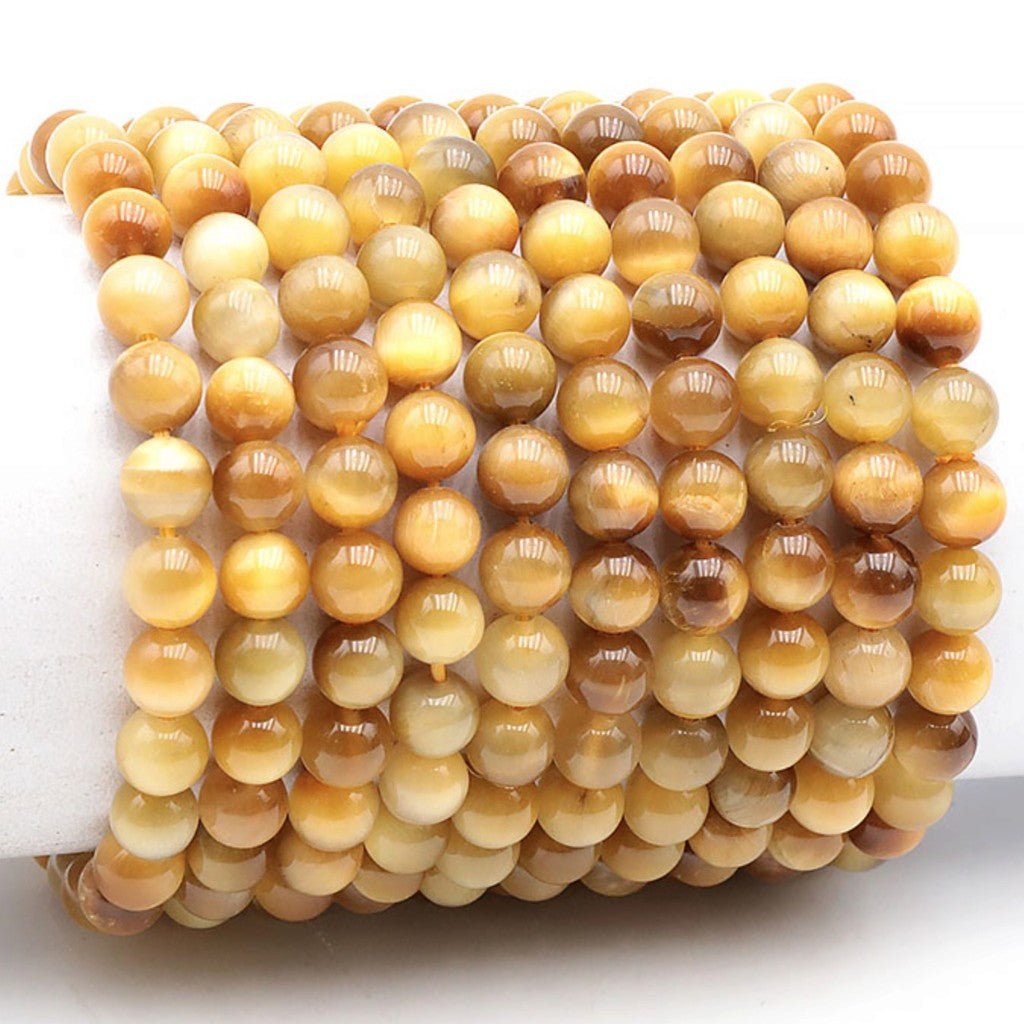 Bracelet oeil de tigre doré Afrique du Sud AA (boules de 7-8mm) - La Boite à Cailloux