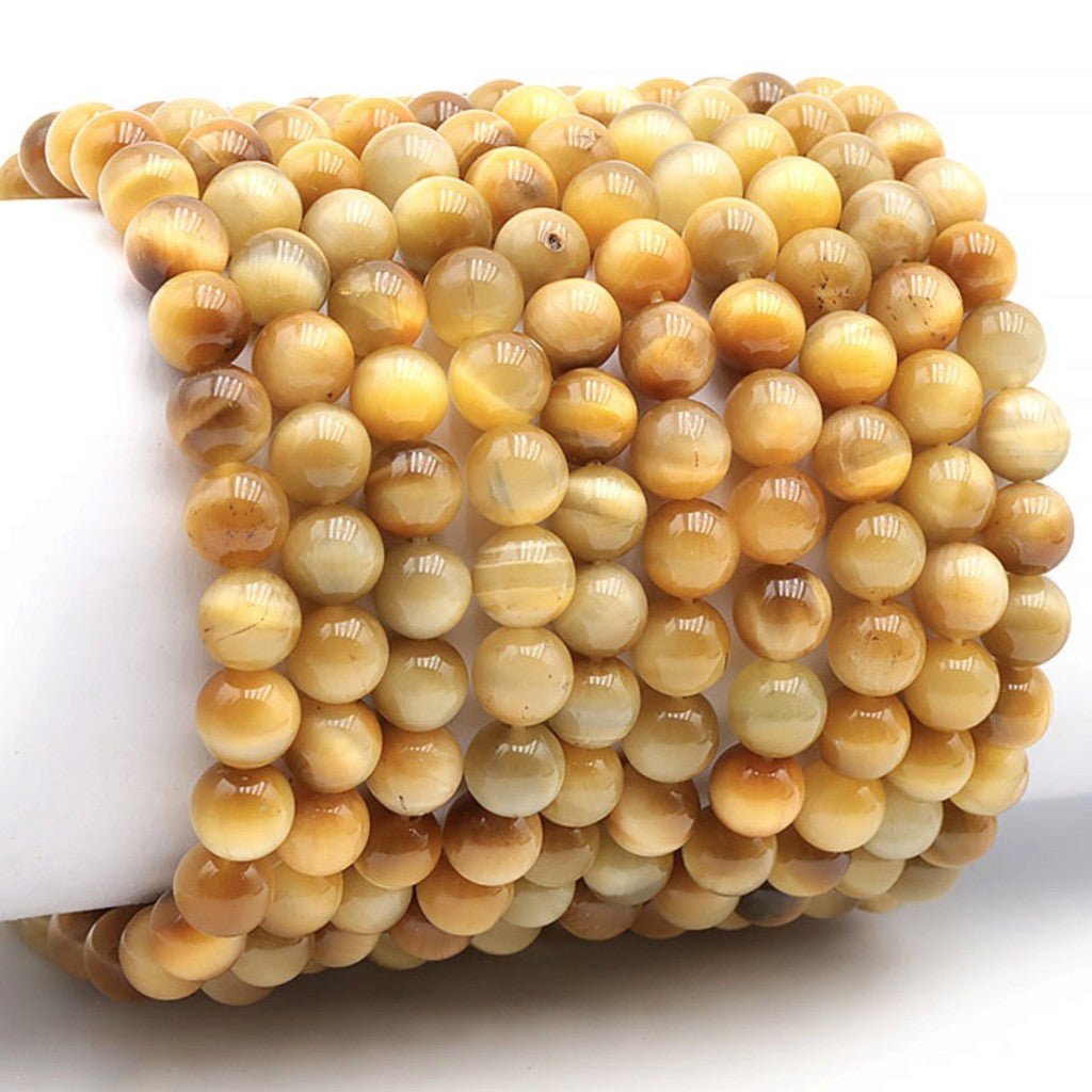 Bracelet oeil de tigre doré Afrique du Sud AA (boules de 7-8mm) - Taille L - La Boite à Cailloux