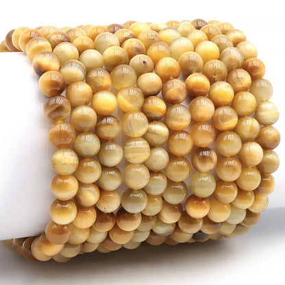 Bracelet oeil de tigre doré Afrique du Sud AA (boules de 7-8mm) - Taille L - La Boite à Cailloux