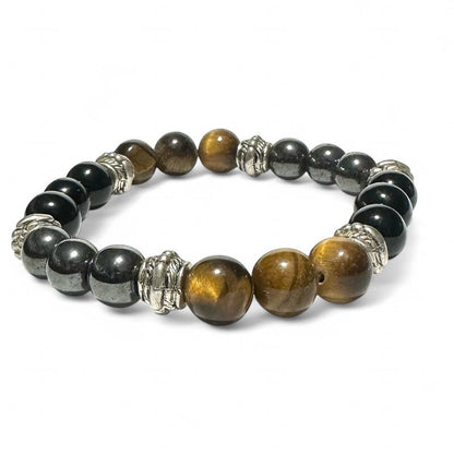 Bracelet oeil de tigre hématite onyx (boules 7 - 8mm) - La Boite à Cailloux