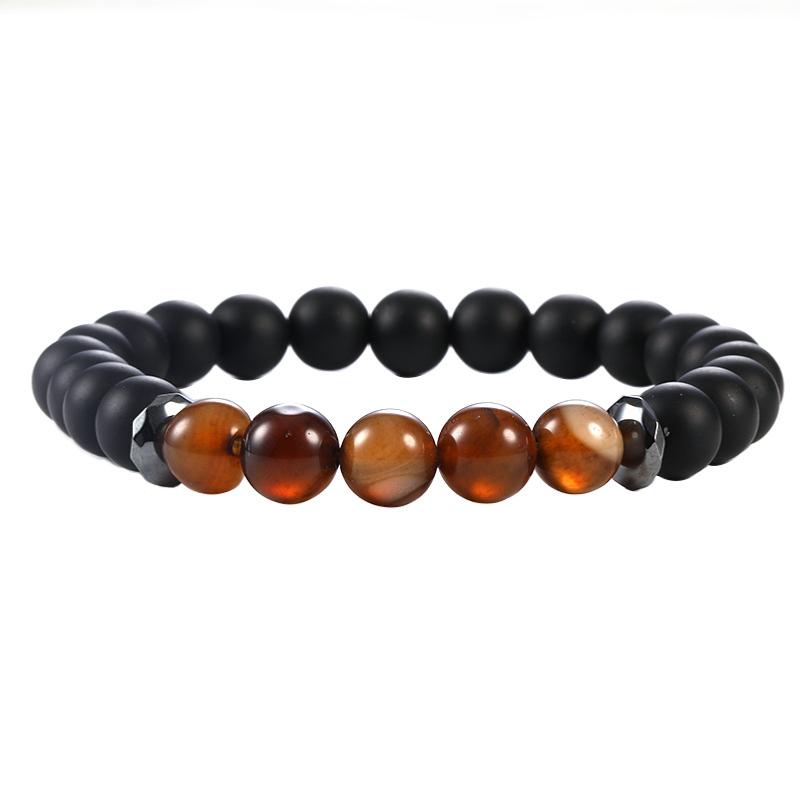 Bracelet onyx dépoli et agate Brésil A (boules 7 - 8mm) - La Boite à Cailloux