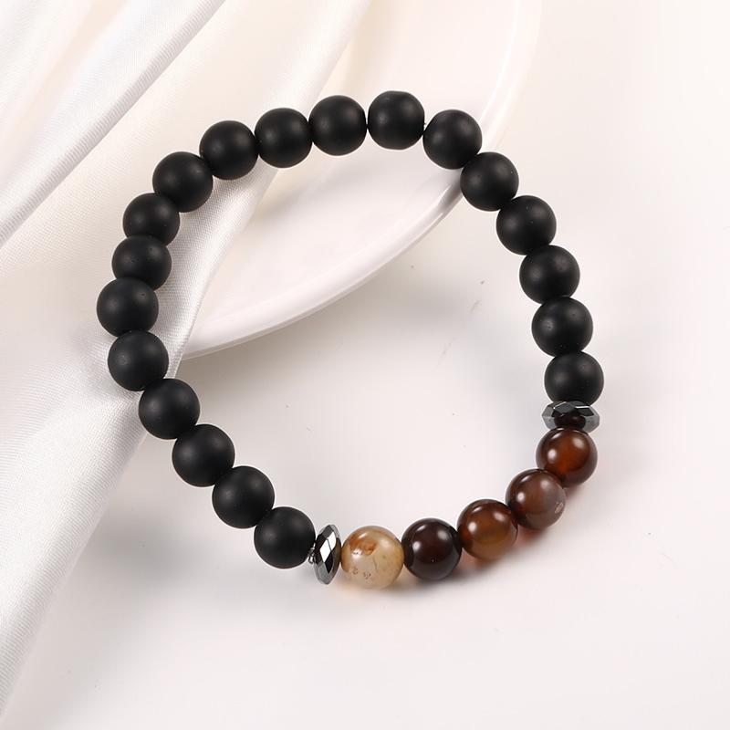 Bracelet onyx dépoli et agate Brésil A (boules 7 - 8mm) - La Boite à Cailloux