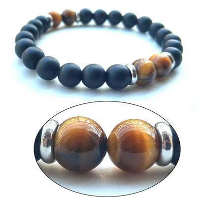 Pulsera de ónix esmerilado y ojo de tigre A (bolas de 7-8 mm)