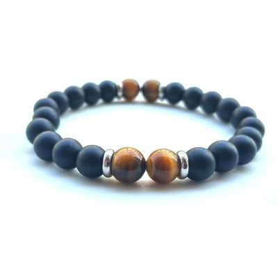 Pulsera de ónix esmerilado y ojo de tigre A (bolas de 7-8 mm)