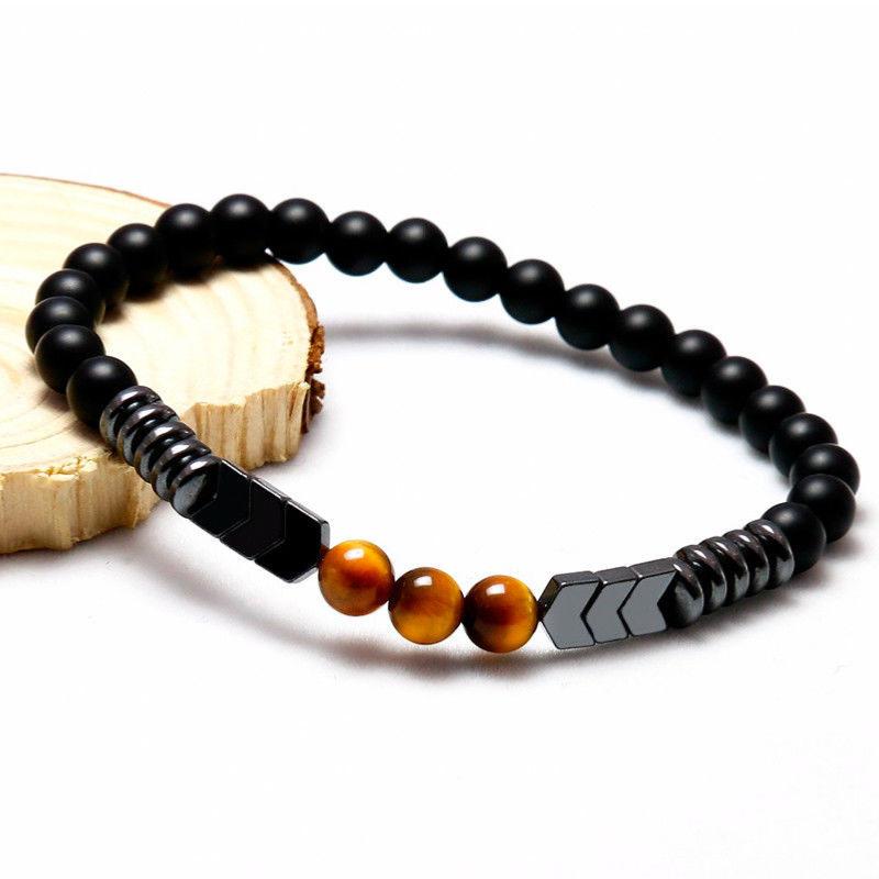 Bracelet onyx dépoli, hématite, oeil de tigre A (boules 6mm) - La Boite à Cailloux