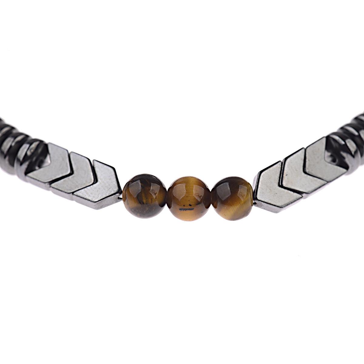 Bracelet onyx dépoli, hématite, oeil de tigre A (boules 6mm) - La Boite à Cailloux