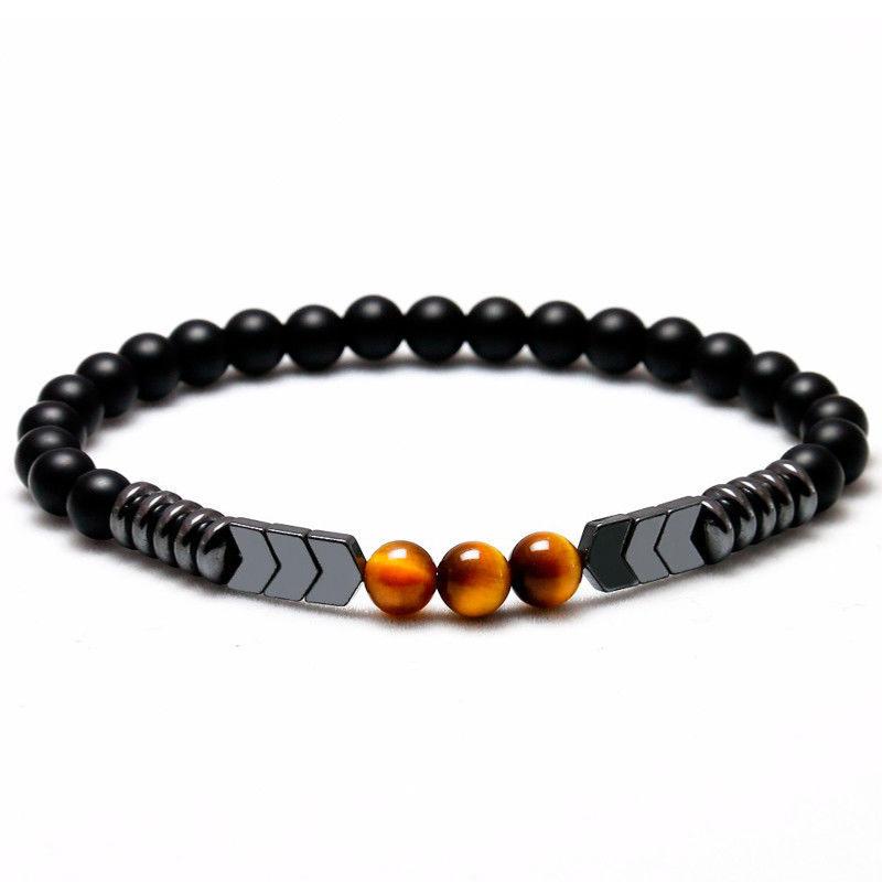 Bracelet onyx dépoli, hématite, oeil de tigre A (boules 6mm) - La Boite à Cailloux