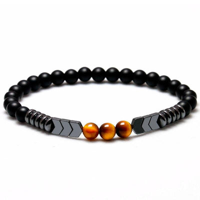 Frosted onyx, hematite, tiger's eye bracelet A (6mm balls)