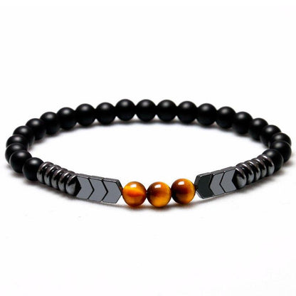 Bracelet onyx dépoli, hématite, oeil de tigre A (boules 6mm) - La Boite à Cailloux