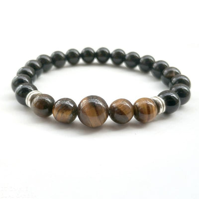 Pulsera de ónix y ojo de tigre A (bolas de 8mm y 10mm) - Plata