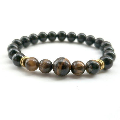 Bracelet onyx et oeil de tigre A (boules 8mm et 10mm) - doré - La Boite à Cailloux
