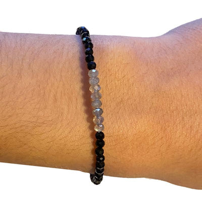Bracelet onyx labradorite faceted beads silver 925
