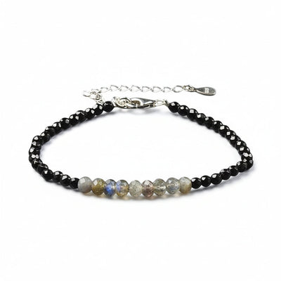 Bracelet onyx labradorite faceted beads silver 925