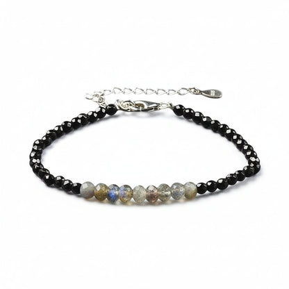 Bracelet onyx labradorite perles facettées argent 925 - La Boite à Cailloux
