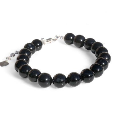Black onyx bracelet balls 7-8mm silver chain