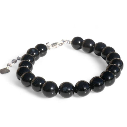 Bracelet onyx noir boules 7 - 8mm chaînette en argent - La Boite à Cailloux