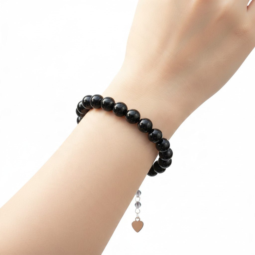 Bracelet onyx noir boules 7-8mm chaînette en argent - La Boite à Cailloux