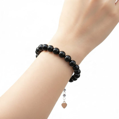 Bracelet onyx noir boules 7-8mm chaînette en argent - La Boite à Cailloux