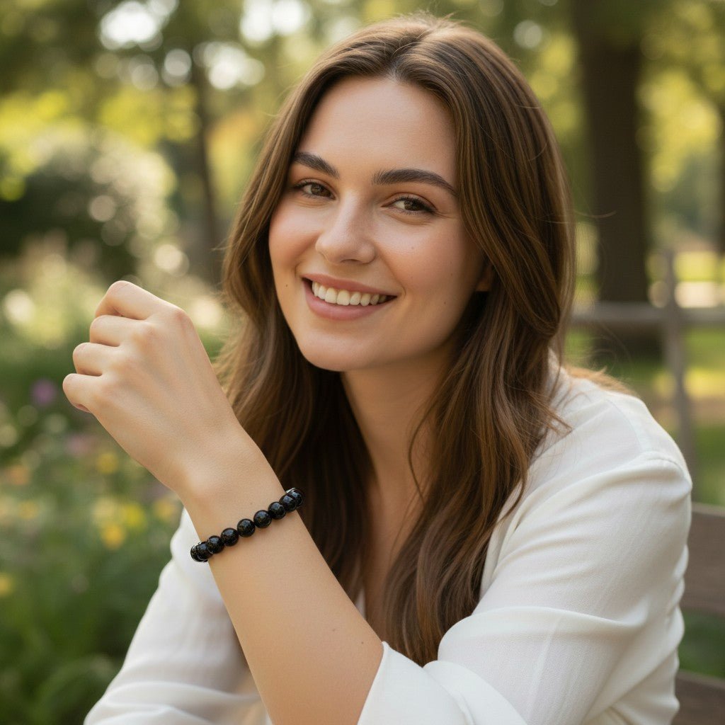 Bracelet onyx noir Brésil A (boules 10mm) - La Boite à Cailloux