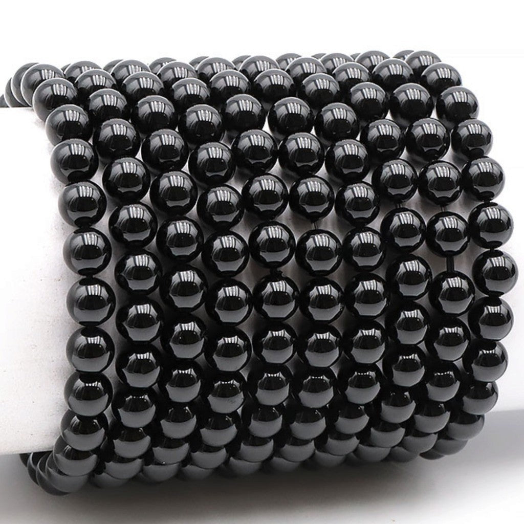 Bracelet onyx noir Brésil A (boules 7-8mm) - La Boite à Cailloux