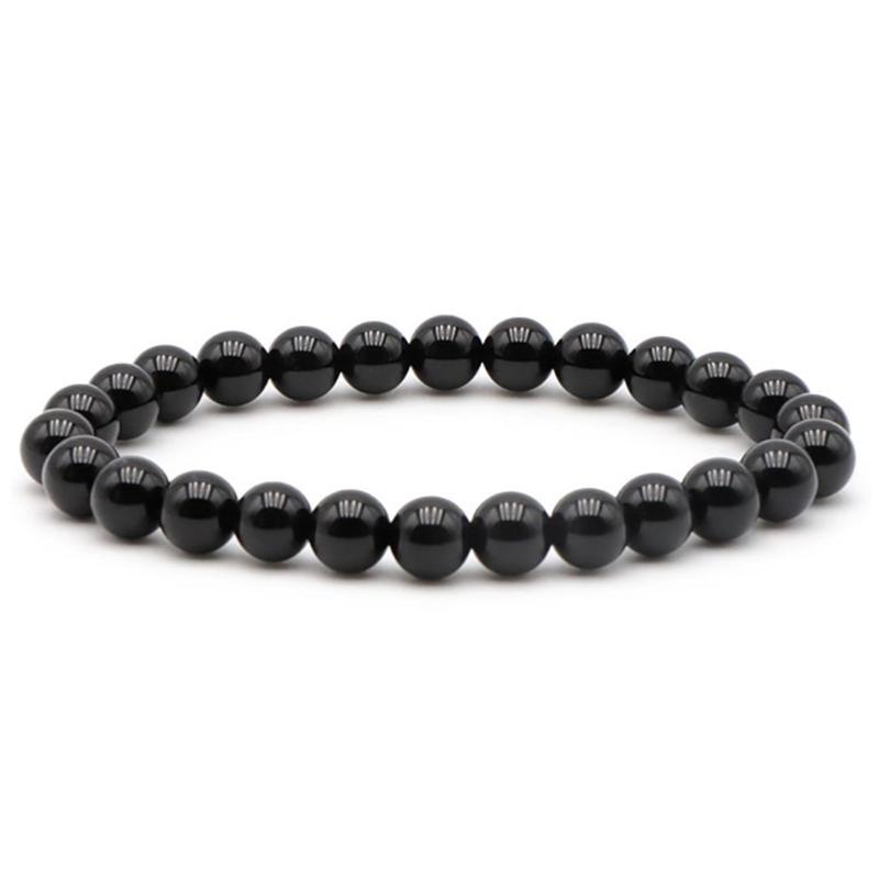 Bracelet onyx noir Brésil A (boules 7 - 8mm) - Taille L - La Boite à Cailloux
