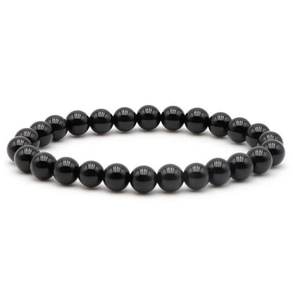 Bracelet onyx noir Brésil A (boules 7 - 8mm) - Taille L - La Boite à Cailloux