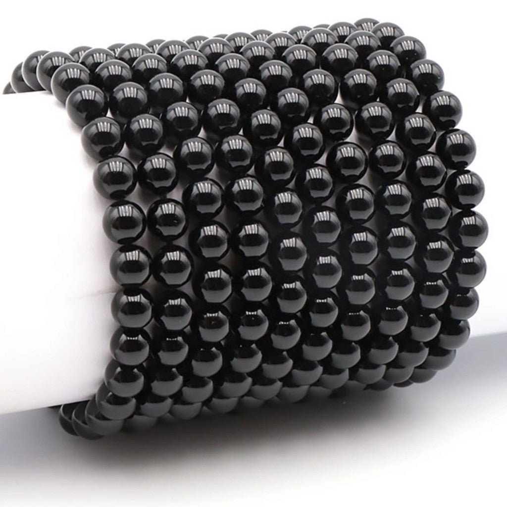 Bracelet onyx noir Brésil A (boules 7-8mm) - Taille L - La Boite à Cailloux