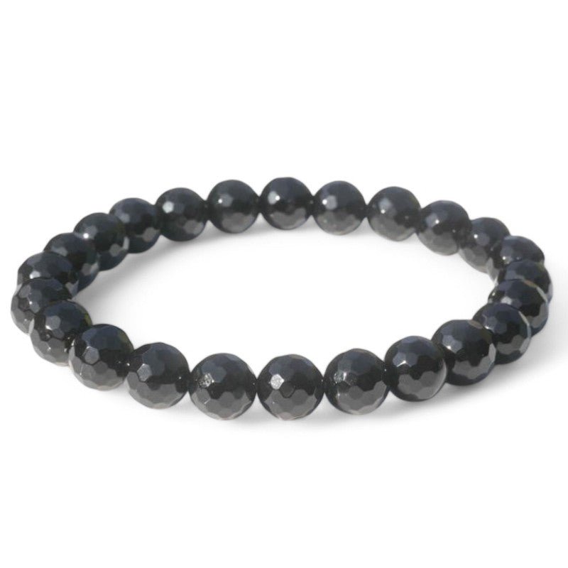 Bracelet onyx noir Brésil A (perles facettées 7 - 8mm) - La Boite à Cailloux