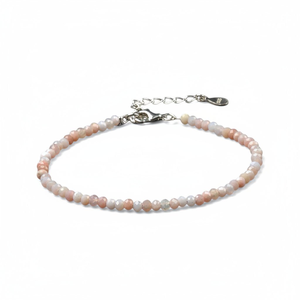 Bracelet opale rose perles facettées argent 925 - La Boite à Cailloux