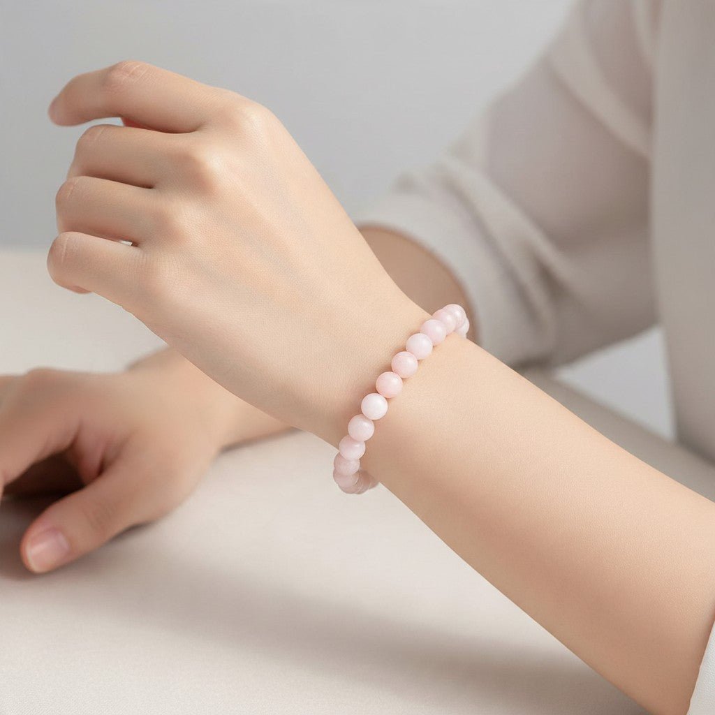 Bracelet opale rose Pérou A+ (boules 7-8mm) - La Boite à Cailloux
