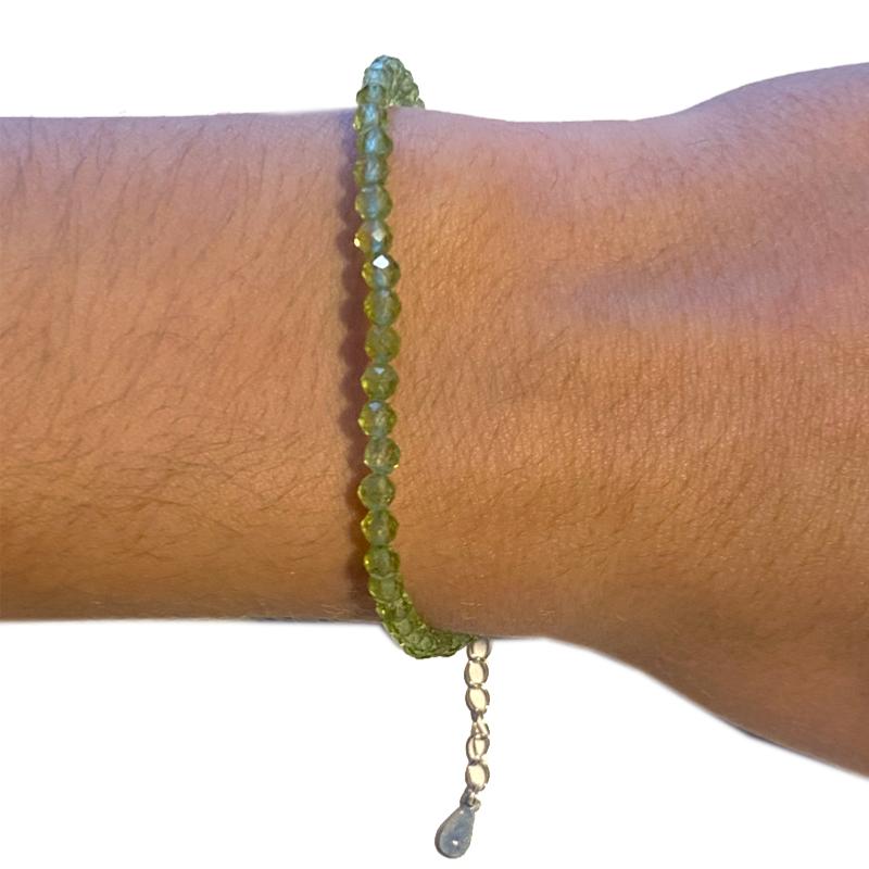Bracelet péridot Inde AA perles facettées argent 925 - La Boite à Cailloux