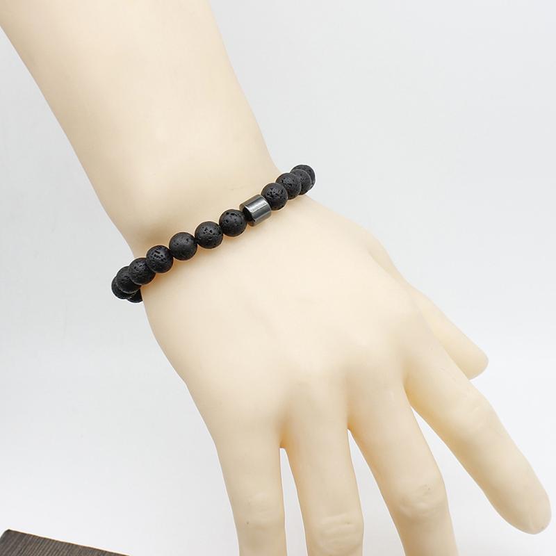 Bracelet pierre de lave et hématite (boules 8mm) - La Boite à Cailloux
