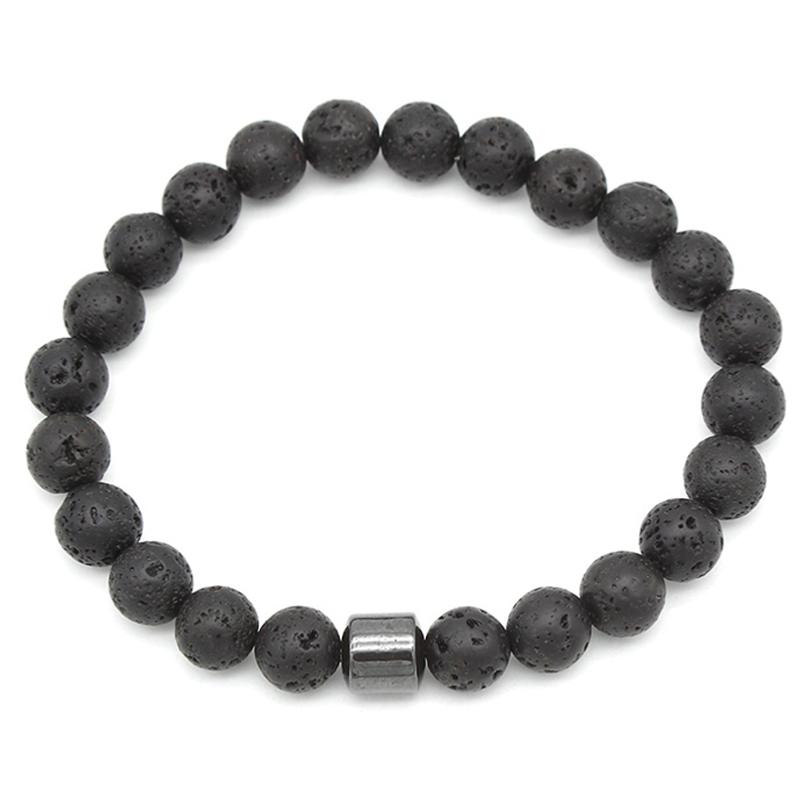 Bracelet pierre de lave et hématite (boules 8mm) - La Boite à Cailloux