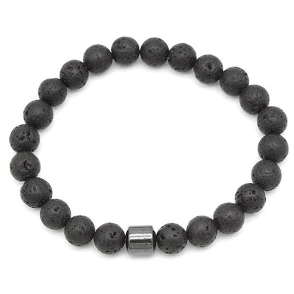 Bracelet pierre de lave et hématite (boules 8mm) - La Boite à Cailloux