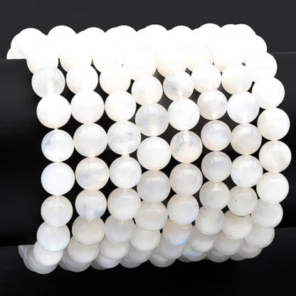 Bracelet pierre de lune arc en ciel Inde A (péristérite) boules 9,5-10,5mm - La Boite à Cailloux
