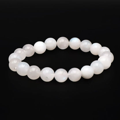 Bracelet pierre de lune arc en ciel Inde A (péristérite) boules 9,5 - 10,5mm - La Boite à Cailloux