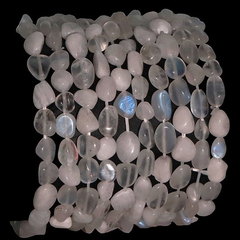 Bracelet pierre de lune arc en ciel Inde A (péristérite) grains 5 - 7mm - La Boite à Cailloux