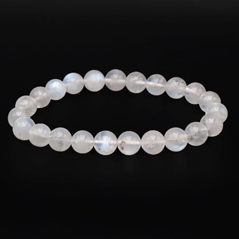 Bracelet pierre de lune arc en ciel Inde AA (péristérite) boules 7 - 8mm - La Boite à Cailloux
