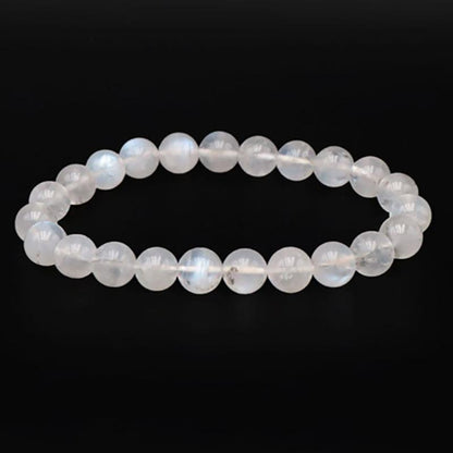 Bracelet pierre de lune arc en ciel Inde AA (péristérite) boules 7 - 8mm - La Boite à Cailloux